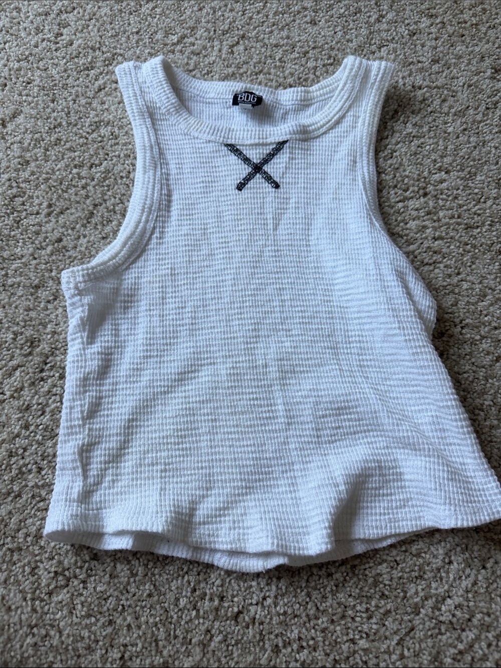 BDG White Waffle Knit Tank with Contrast Stitching